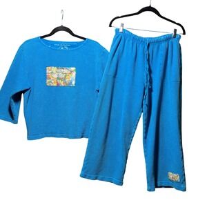 Vintage Michael Leu Collection Blue Textured Sweatshirt & Pants Set Small